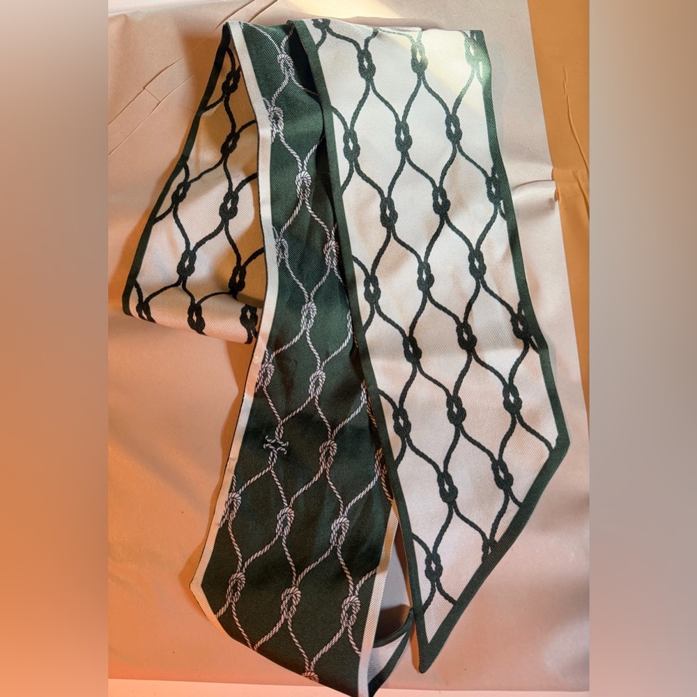Tory Burch Green and White Nautical Rope Headscarf Twilly